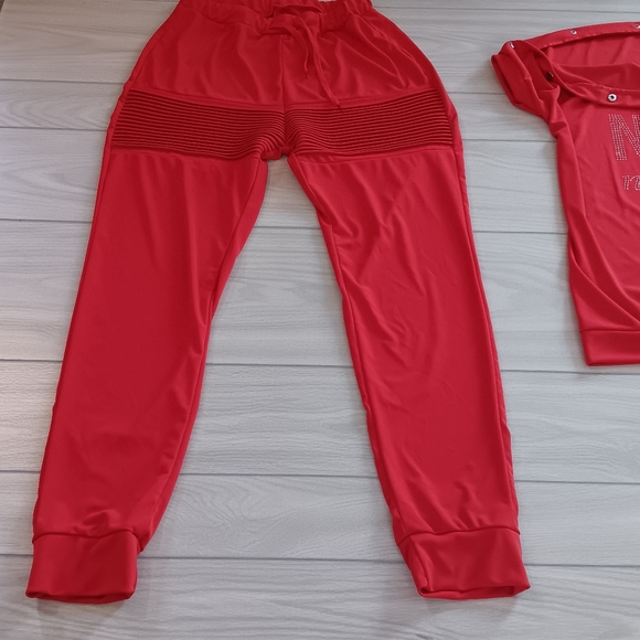 Plus size Diamond Letter Breasted One-Word Collar Loose Two-Piece Set - Picture 4 of 16